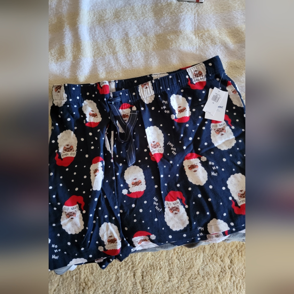 3X Old Navy Flannel Santa Print Pajama Shorts - Navy and Red
